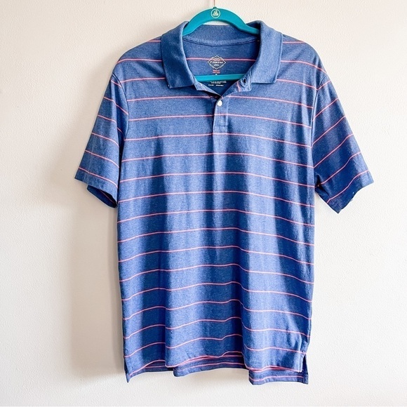 St. John’s Bay Men’s Blue & Orange Stripe Cotton Casual Polo Medium Quick Dry - Picture 1 of 6